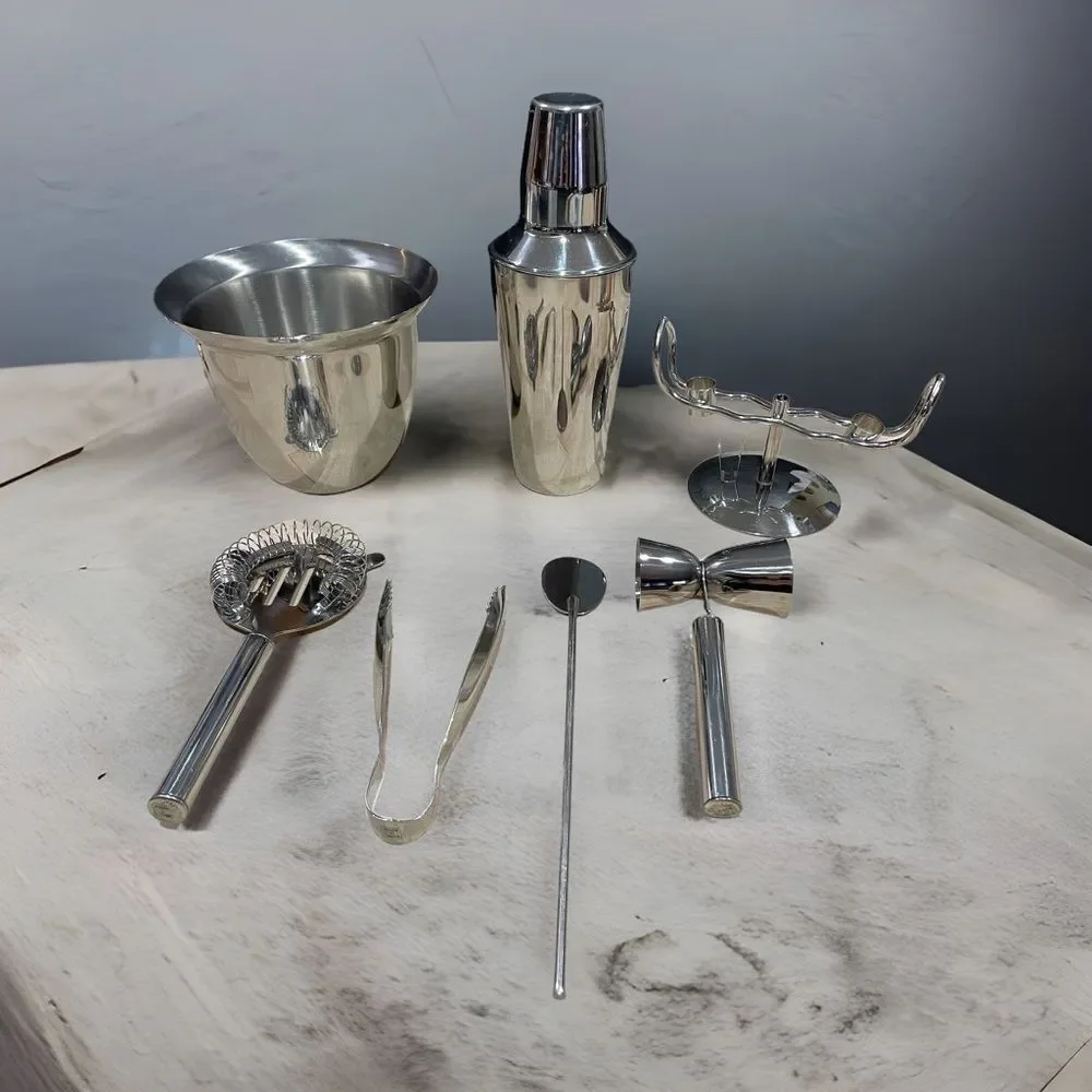 Vintage MIXOLOGY 9 Piece Stainless Steel Bartender Set